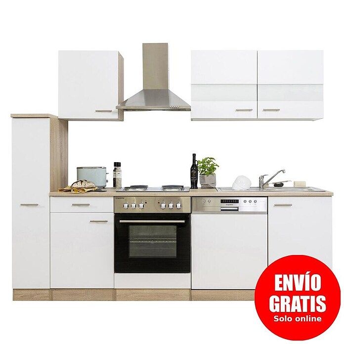 Respekta Composición de cocina (Ancho: 250 cm, Con dispositivos eléctricos, Blanco)
