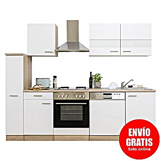 Respekta Cocina compacta Merle (Ancho: 250 cm, Blanco, Horno, campana extractora, placa vitrocerámica y lavavajillas, Con electrodomésticos, Volumen horno: 60 l)