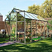 Kas Kate III Full Option pakket (Buitenmaat incl. dakoverstek (b x d): 192 x 314 cm, Materiaal zijwand: Glas, 3 mm, Groengrijs) | BAUHAUS