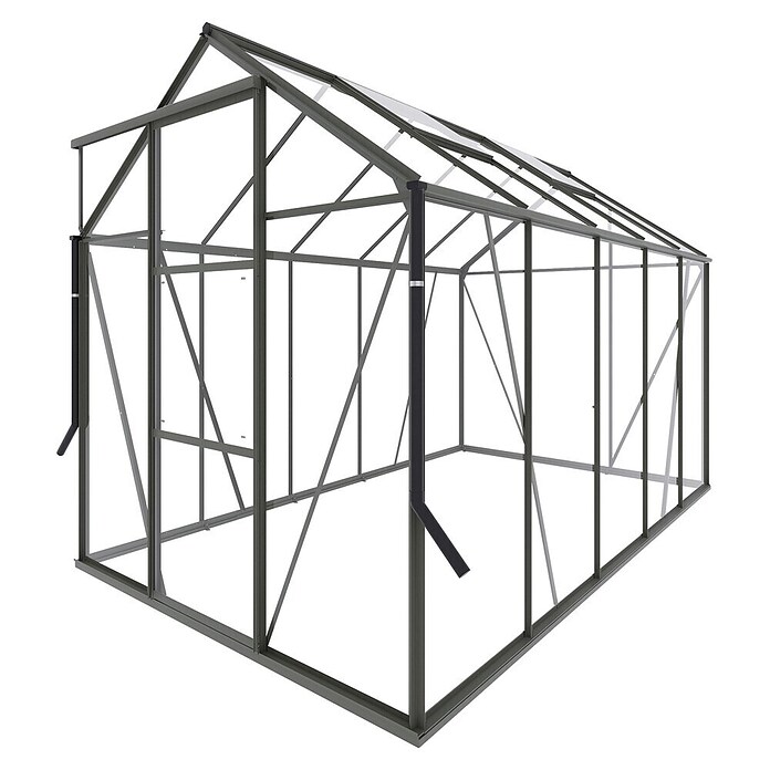Kas Kate III Full Option pakket (Buitenmaat incl. dakoverstek (b x d): 192 x 314 cm, Materiaal zijwand: Glas, 3 mm, Groengrijs) | BAUHAUS