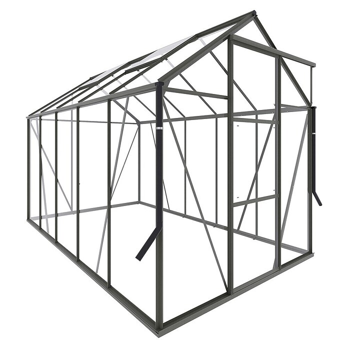 Kas Kate III Full Option pakket (Buitenmaat incl. dakoverstek (b x d): 192 x 314 cm, Materiaal zijwand: Glas, 3 mm, Groengrijs) | BAUHAUS