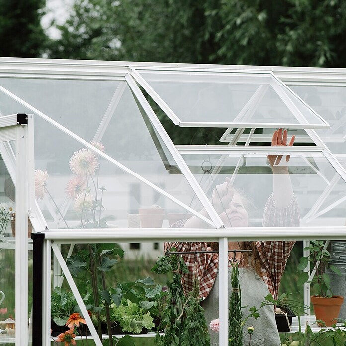 Kas Kate II Full Option pakket (Buitenmaat incl. dakoverstek (b x d): 192 x 253 cm, Materiaal zijwand: Glas, 3 mm, Wit) | BAUHAUS