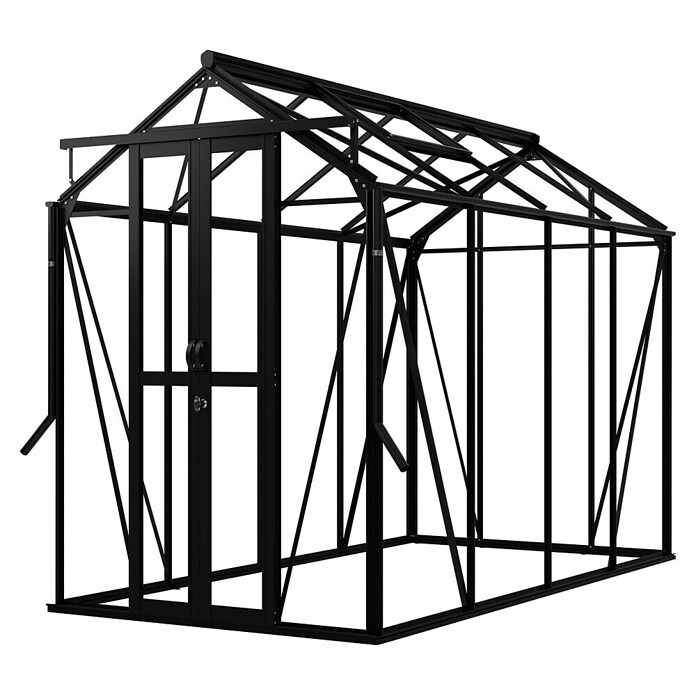 Kas Anne III Full Option pakket (Buitenmaat incl. dakoverstek (b x d): 149,8 x 289,9 cm, Materiaal zijwand: Glas, 3 mm, Zwart) | BAUHAUS