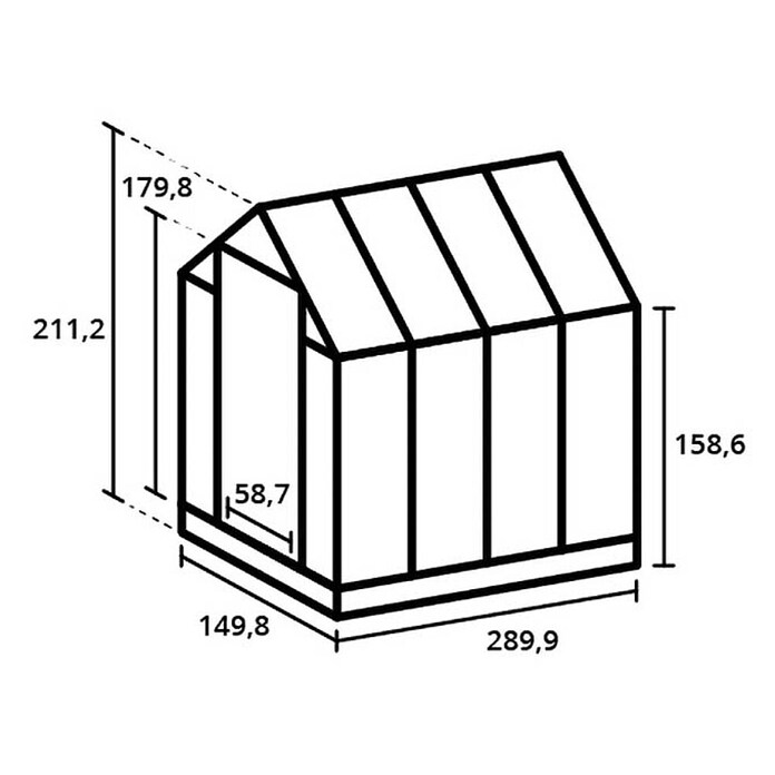 Kas Anne III Full Option pakket (Buitenmaat incl. dakoverstek (b x d): 149,8 x 289,9 cm, Materiaal zijwand: Glas, 3 mm, Groengrijs) | BAUHAUS
