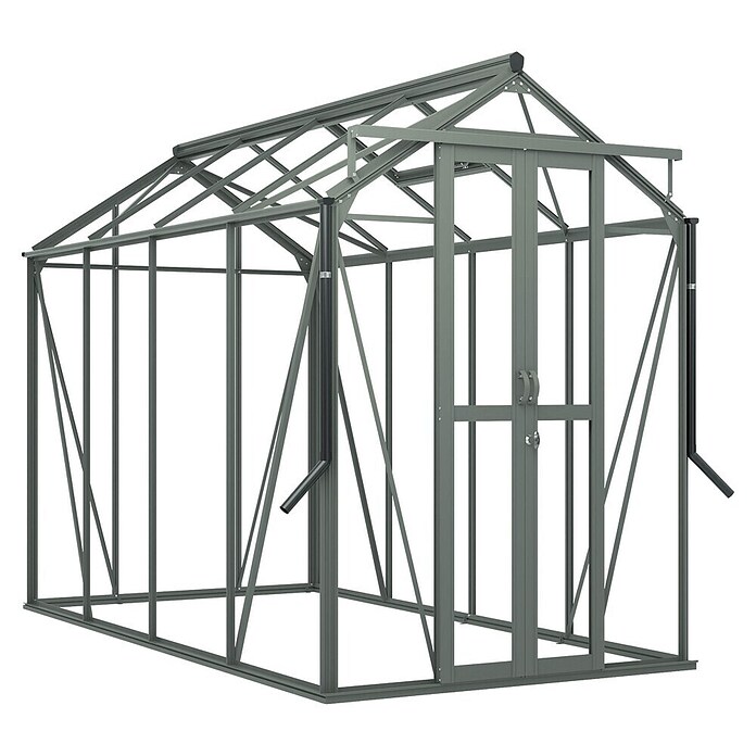Kas Anne III Full Option pakket (Buitenmaat incl. dakoverstek (b x d): 149,8 x 289,9 cm, Materiaal zijwand: Glas, 3 mm, Groengrijs) | BAUHAUS