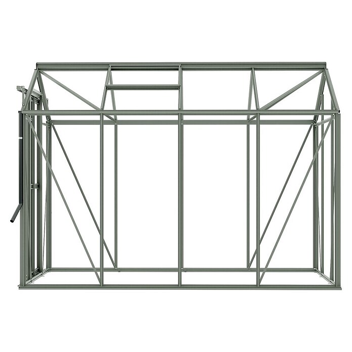 Kas Anne III Full Option pakket (Buitenmaat incl. dakoverstek (b x d): 149,8 x 289,9 cm, Materiaal zijwand: Glas, 3 mm, Groengrijs) | BAUHAUS