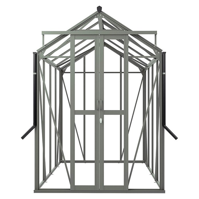 Kas Anne III Full Option pakket (Buitenmaat incl. dakoverstek (b x d): 149,8 x 289,9 cm, Materiaal zijwand: Glas, 3 mm, Groengrijs) | BAUHAUS