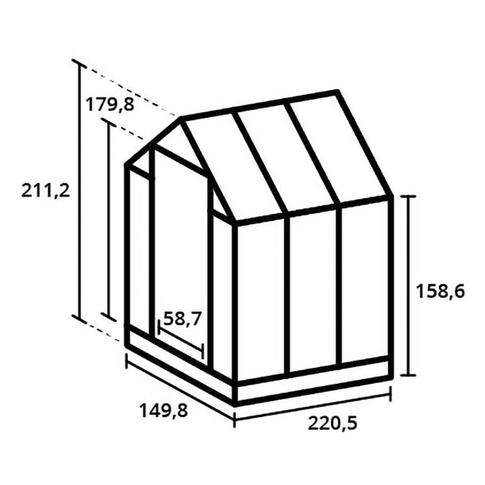 Kas Anne II Full Option pakket (Buitenmaat incl. dakoverstek (b x d): 149,8 x 220,1 cm, Materiaal zijwand: Glas, 3 mm, Groengrijs) | BAUHAUS