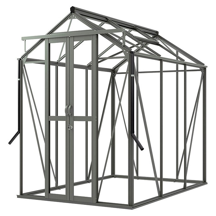 Kas Anne II Full Option pakket (Buitenmaat incl. dakoverstek (b x d): 149,8 x 220,1 cm, Materiaal zijwand: Glas, 3 mm, Groengrijs) | BAUHAUS