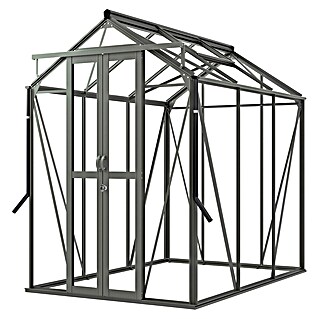 Kas Anne II Full Option pakket (Buitenmaat incl. dakoverstek (b x d): 149,8 x 220,1 cm, Materiaal zijwand: Glas, 3 mm, Groengrijs)