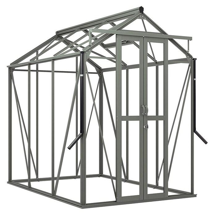 Kas Anne II Full Option pakket (Buitenmaat incl. dakoverstek (b x d): 149,8 x 220,1 cm, Materiaal zijwand: Glas, 3 mm, Groengrijs) | BAUHAUS