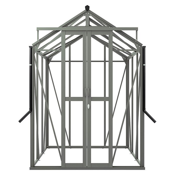 Kas Anne II Full Option pakket (Buitenmaat incl. dakoverstek (b x d): 149,8 x 220,1 cm, Materiaal zijwand: Glas, 3 mm, Groengrijs) | BAUHAUS