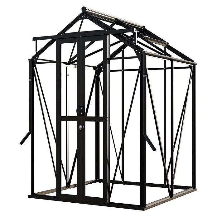 Kas Anne I Full Option pakket (Buitenmaat incl. dakoverstek (b x d): 149,8 x 150,7 cm, Materiaal zijwand: Glas, 3 mm, Zwart) | BAUHAUS