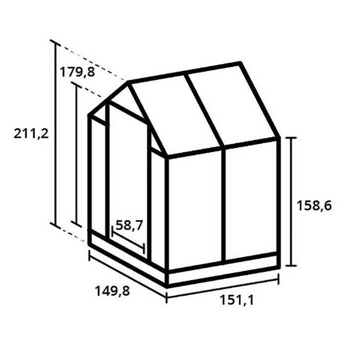 Kas Anne I Full Option pakket (Buitenmaat incl. dakoverstek (b x d): 149,8 x 150,7 cm, Materiaal zijwand: Glas, 3 mm, Groengrijs) | BAUHAUS
