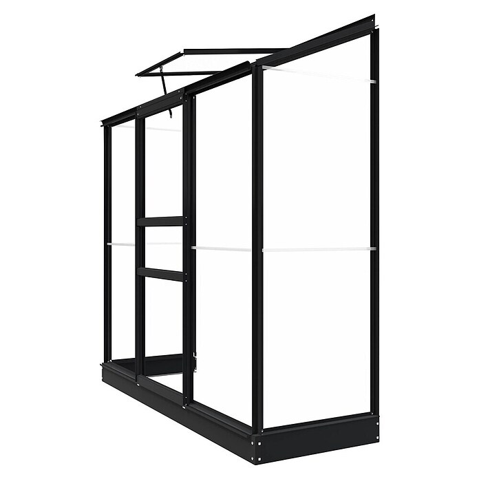 Kas Emma II (Buitenmaat incl. dakoverstek (b x d): 194 x 69 cm, Materiaal zijwand: Glas, 3 mm, Zwart) | BAUHAUS