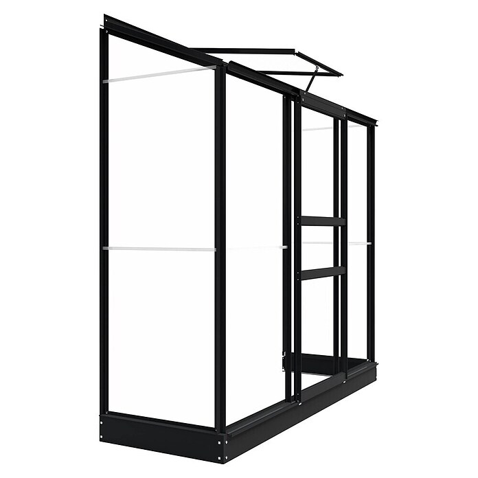 Kas Emma II (Buitenmaat incl. dakoverstek (b x d): 194 x 69 cm, Materiaal zijwand: Glas, 3 mm, Zwart) | BAUHAUS