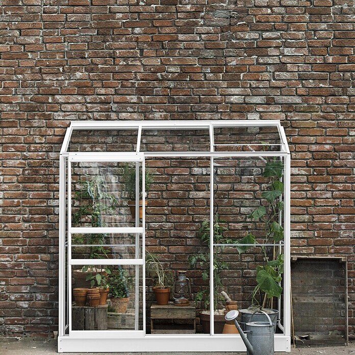 Kas Emma II (Buitenmaat incl. dakoverstek (b x d): 194 x 69 cm, Materiaal zijwand: Glas, 3 mm, Wit) | BAUHAUS