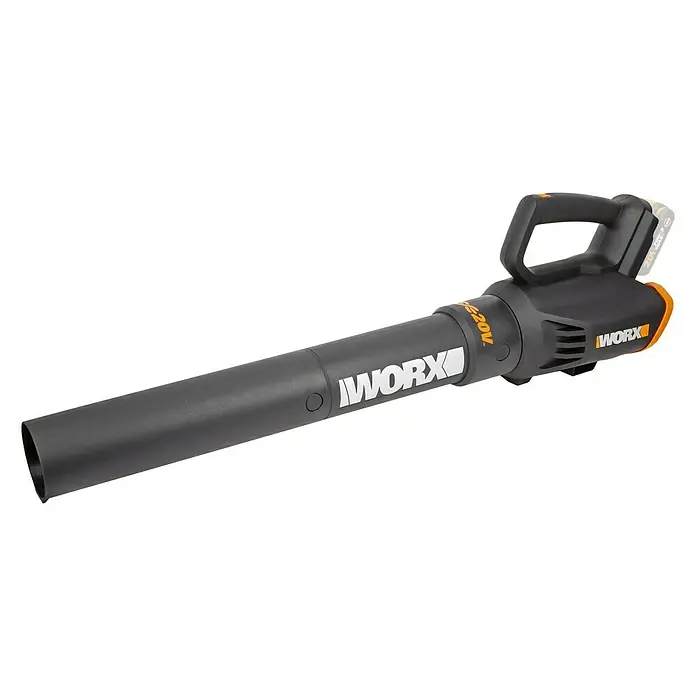 Worx PowerShare 20V Akku-Laubbläser WG547E.9 - 20 V, Ohne Akku, Blasgeschwindigkeit: 120 km/h - Das Bild zeigt einen Worx Akku-Laubbläser, ein praktisches Werkzeug für die Gartenarbeit.