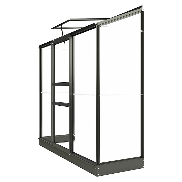 Kas Emma II (Buitenmaat incl. dakoverstek (b x d): 194 x 69 cm, Materiaal zijwand: Glas, 3 mm, Groengrijs) | BAUHAUS
