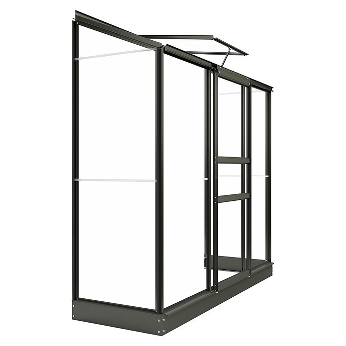 Kas Emma II (Buitenmaat incl. dakoverstek (b x d): 194 x 69 cm, Materiaal zijwand: Glas, 3 mm, Groengrijs) | BAUHAUS