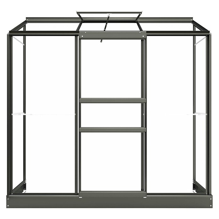 Kas Emma II (Buitenmaat incl. dakoverstek (b x d): 194 x 69 cm, Materiaal zijwand: Glas, 3 mm, Groengrijs) | BAUHAUS