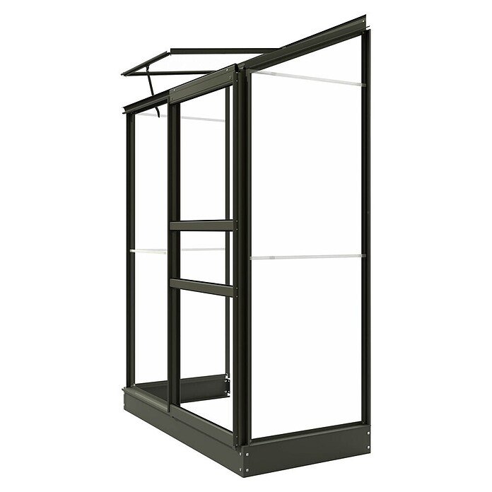 Kas Emma I (Buitenmaat incl. dakoverstek (b x d): 132 x 69 cm, Materiaal zijwand: Glas, 3 mm, Groengrijs) | BAUHAUS