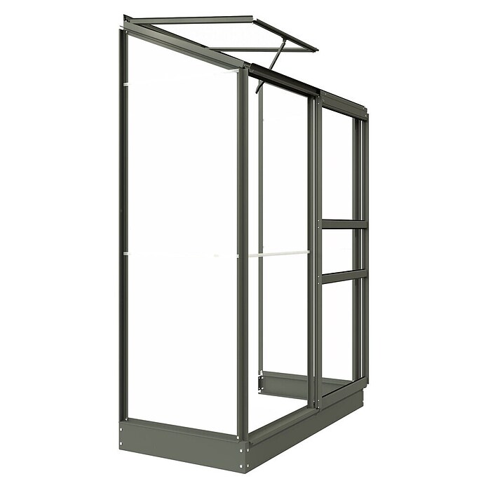 Kas Emma I (Buitenmaat incl. dakoverstek (b x d): 132 x 69 cm, Materiaal zijwand: Glas, 3 mm, Groengrijs) | BAUHAUS