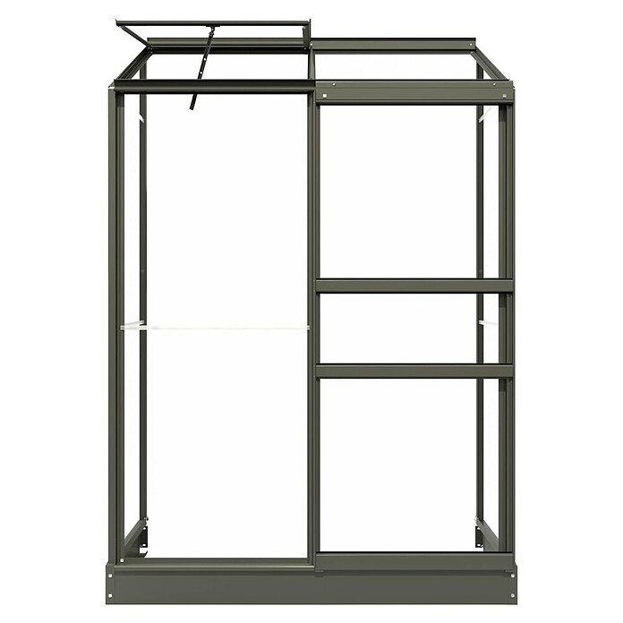 Kas Emma I (Buitenmaat incl. dakoverstek (b x d): 132 x 69 cm, Materiaal zijwand: Glas, 3 mm, Groengrijs) | BAUHAUS