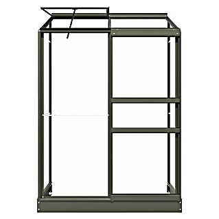 Kas Emma I (Buitenmaat incl. dakoverstek (b x d): 132 x 69 cm, Materiaal zijwand: Glas, 3 mm, Groengrijs)