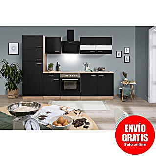 Respekta Cocina compacta Merle (Ancho: 270 cm, Negro, Con electrodomésticos)
