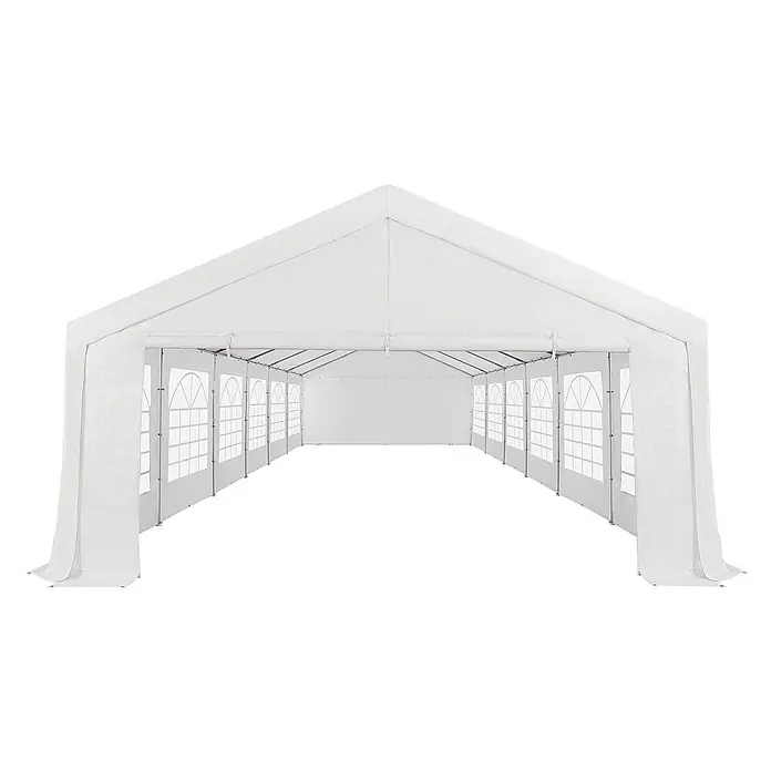 Juskys Partyzelt Gala - B x T: 600 x 1.200 cm, Farbe Dach: Weiß - Weißes Partyzelt mit klaren, gewölbten Fensterpaneelen, bietet geräumigen Außenschutz.