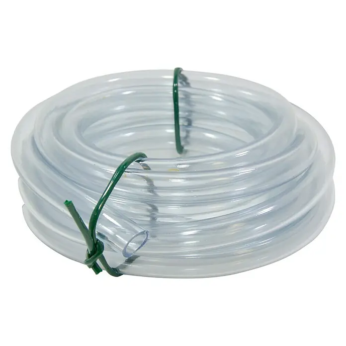 Tubo PE de cristal - Ø x L: 12 mm x 4 m, PVC - Tubo transparente de PVC enrollado y asegurado con alambre verde. Ideal para acuarios y más usos.