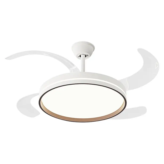 Purline Ventilador de techo Ceily Brise - Blanco, 122 cm, 28 W, Blanco neutro - Ventilador de techo blanco con luz LED circular integrada, montado en una varilla de extensión de techo.