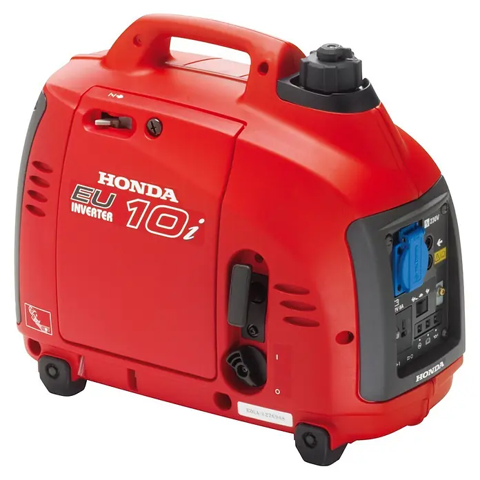 Honda Stromerzeuger EU 10i - Nennleistung: 1,1 kW, Tankvolumen: 2,1 l - Kompakter roter Honda EU 10i Inverter-Generator für tragbare Stromversorgung.