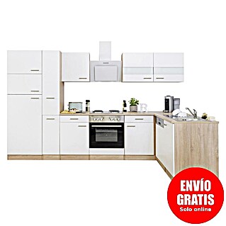 Respekta Cocina esquinera Merle (An x Pr: 310 x 172 cm, Blanco, Con electrodomésticos, Volumen horno: 60 l)