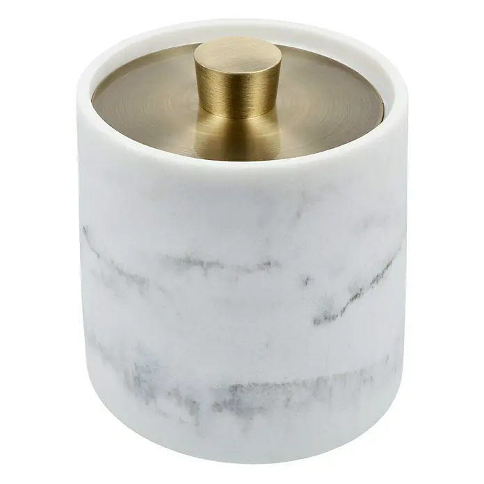 Camargue Wattepadspender Marmel - Polyresin, Weiß/Gold - Marmor-Eisbehälter mit goldenem Deckel, ideal für die stilvolle Kühlung von Getränken bei jeder Gelegenheit. Elegantes Design.