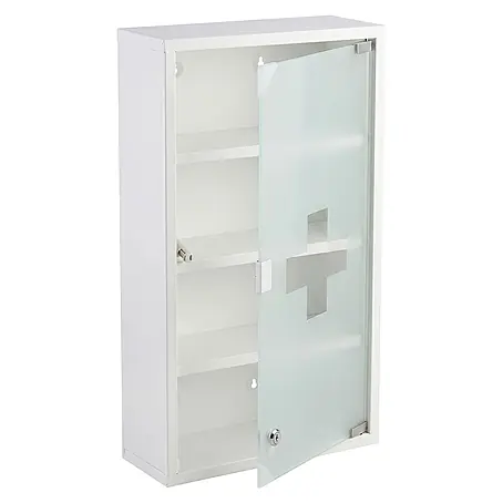 Floordirekt  Medizinschrank Allen - Abschließbar mit Glastür - Weiß - 60 x 30 cm - 4 Fächer