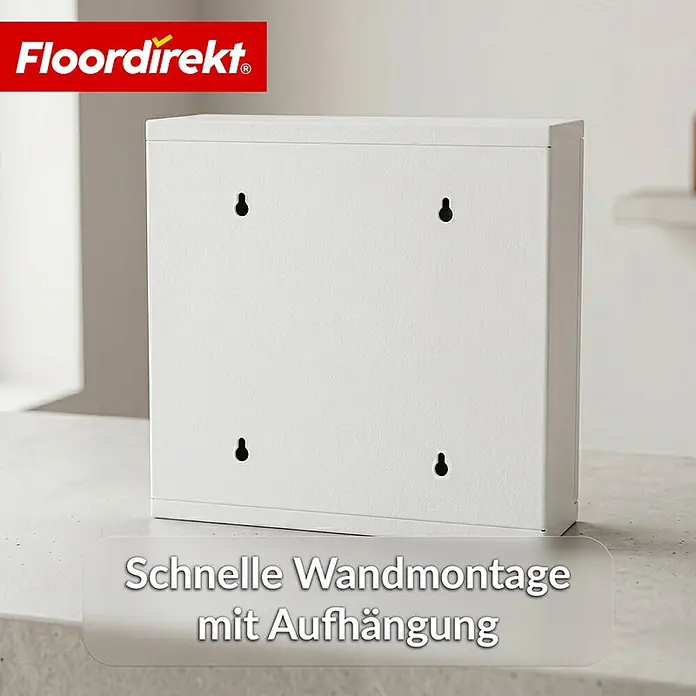 Floordirekt Medizinschrank Allen - Abschließbar mit Glastür - Weiß - 30 x 30 cm - 2 Fächer - B x H: 30 x 30 cm, Weiß - Weißer Schrank mit vier Schlüsselloch-Schlitzen zur schnellen Wandmontage.