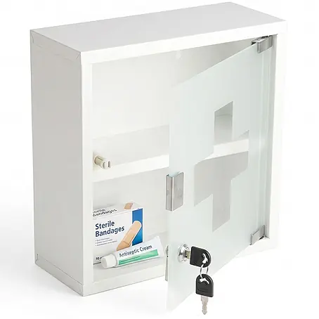 Floordirekt  Medizinschrank Allen - Abschließbar mit Glastür - Weiß - 30 x 30 cm - 2 Fächer