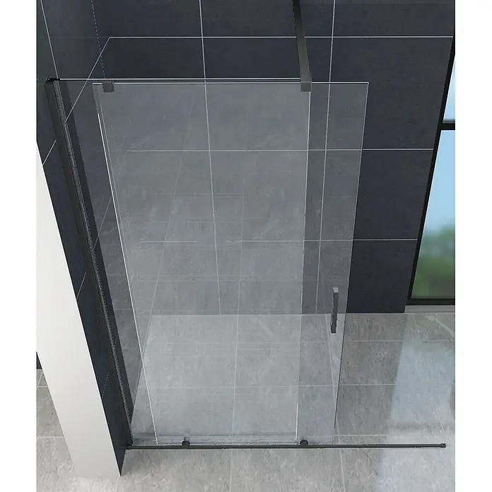 Glasdeals Duschwand Schiebetür-Duschwand 8 mm Glas TRAVERSO schwarz 120 x 200 cm - B x H: 120 x 200 cm, Beschichtet, Schwarz - Klarglas-Duschabtrennung mit mattschwarzem Rahmen und Griff.