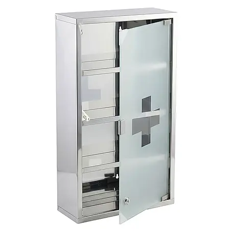 Floordirekt  Medizinschrank Allen - Abschließbar mit Glastür - Silber - 60 x 30 cm - 4 Fächer