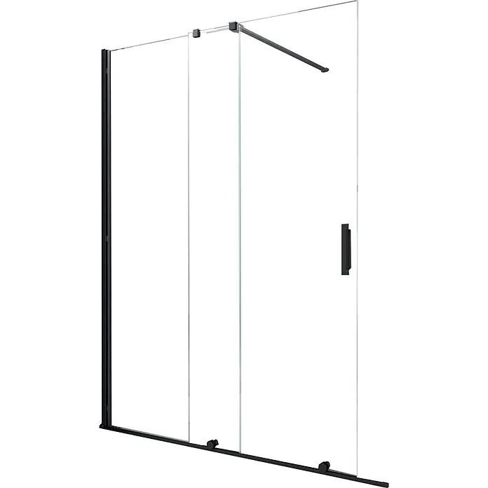 Glasdeals Duschwand Schiebetür-Duschwand 8 mm Glas TRAVERSO schwarz 120 x 200 cm - B x H: 120 x 200 cm, Beschichtet, Schwarz - Schwarz gerahmte Klarglas-Schiebeduschtür mit Griff und oberer Stützstange.