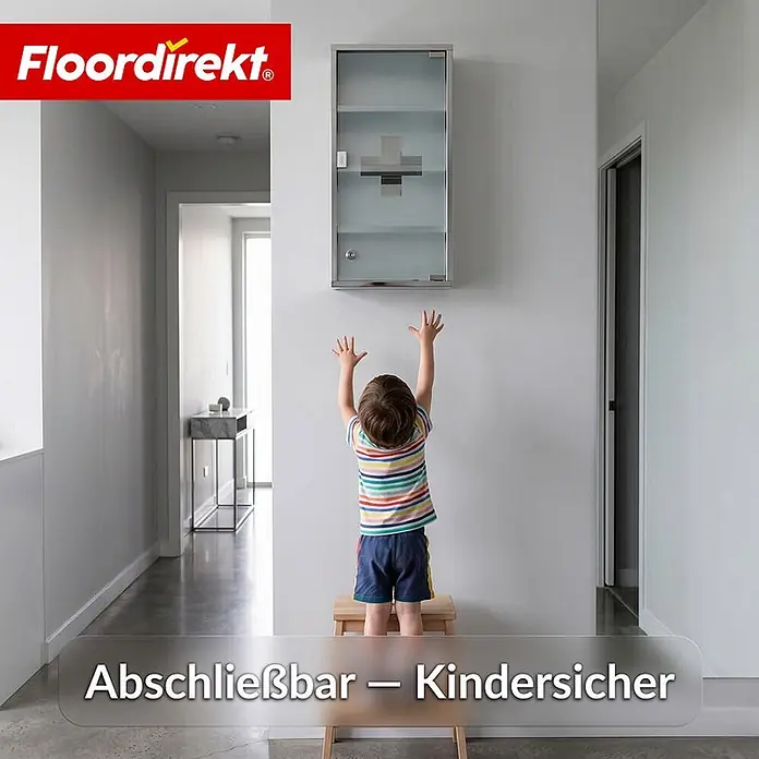 Floordirekt Medizinschrank Allen - Abschließbar mit Glastür - Silber - 60 x 30 cm - 4 Fächer - B x H: 30 x 60 cm, Silber - Abschließbarer Medizinschrank an der Wand, für Kinder unerreichbar, kindersicher.