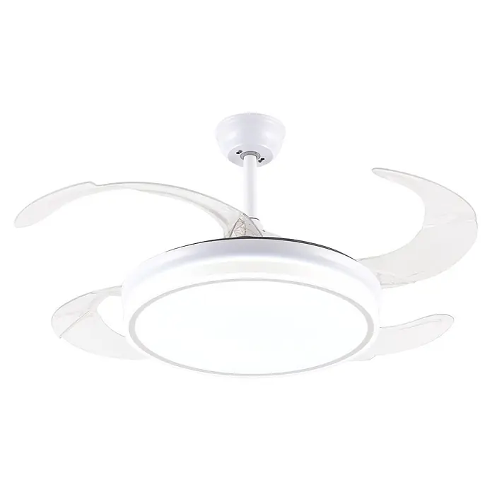 Purline Ventilador de techo Ceily Brise - Blanco, 107 cm, 28 W, Blanco neutro - Ventilador de techo blanco con aspas transparentes retráctiles y luz LED integrada.