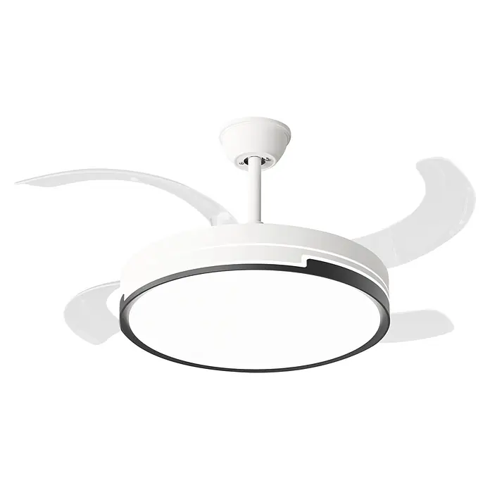 Purline Ventilador de techo Ceily Brise - Blanco/Negro, 122 cm, 28 W, Blanco neutro - Moderno ventilador de techo blanco con luz LED integrada y aspas transparentes.