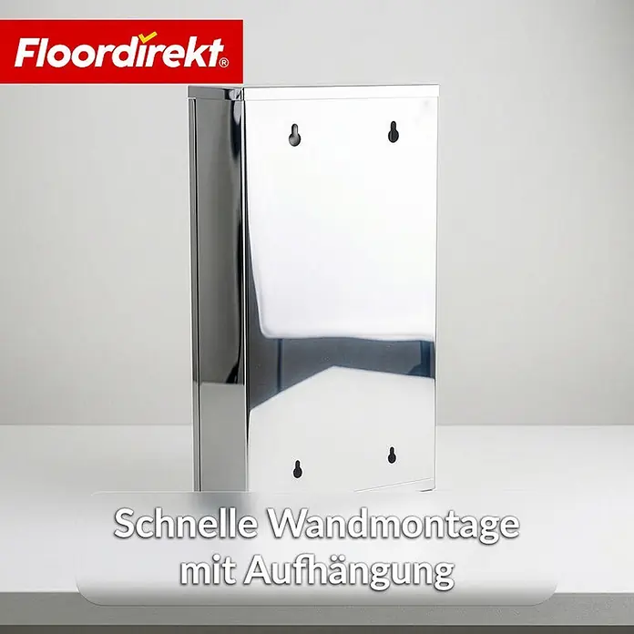 Floordirekt Medizinschrank Allen - Abschließbar mit Glastür - Silber - 60 x 30 cm - 4 Fächer - B x H: 30 x 60 cm, Silber - Glänzender, verchromter Wandspender mit vier Schlüsselloch-Befestigungsschlitzen auf der Rückseite.