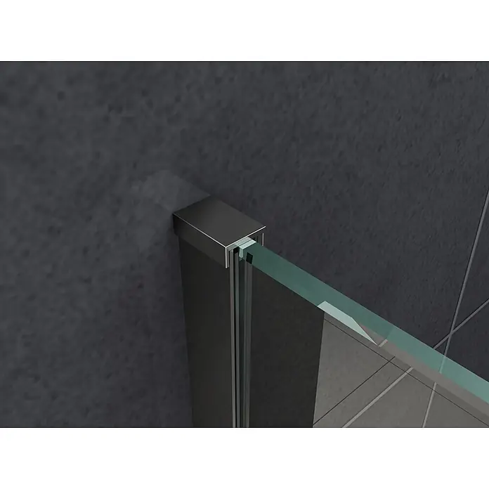 Glasdeals Duschwand Walk-In Duschwand 8 mm Glas TIPO schwarz 80 x 200 cm - B x H: 80 x 200 cm, Beschichtet, Schwarz - Klarglas-Duschwand mit elegantem Metall-Wandprofil, an einer dunklen strukturierten Wand montiert.