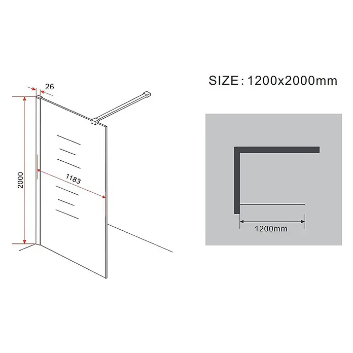 Glasdeals Duschwand Walk-In Duschwand 10 mm Glas AQUOS 120 x 200 cm - B x H: 120 x 200 cm, Beschichtet, Chrom - L-förmige Duschwand aus Klarglas mit Metallprofilen. Maße 1200x2000mm.