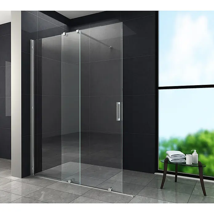 Glasdeals Duschwand Schiebetür-Duschwand 8 mm Glas TRAVERSO 120 x 200 cm - B x H: 120 x 200 cm, Beschichtet, Chrom - Moderne Duschabtrennung aus Glas mit Schiebetür und Chrombeschlägen in einem eleganten Badezimmer.