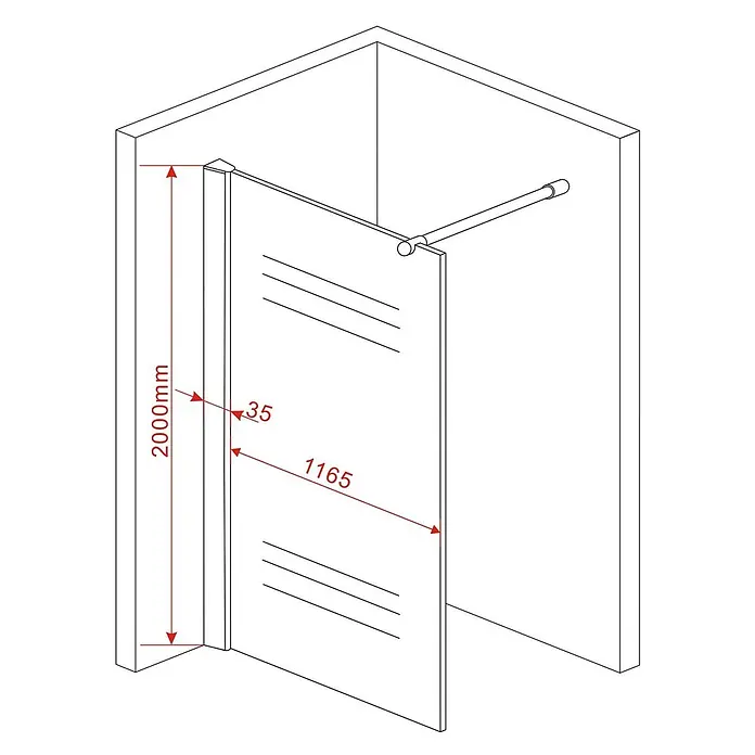 Glasdeals Duschwand Walk-In Duschwand 8 mm Glas STRETTO-COVER 120 x 200 cm - B x H: 120 x 200 cm, Beschichtet, Chrom - Maße einer klaren Glas-Walk-In-Duschwand: Höhe 2000mm, Breite 1165mm, mit Stabilisierungsstange.